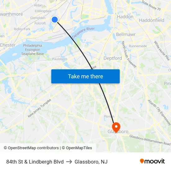 84th St & Lindbergh Blvd to Glassboro, NJ map