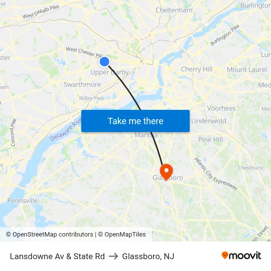 Lansdowne Av & State Rd to Glassboro, NJ map