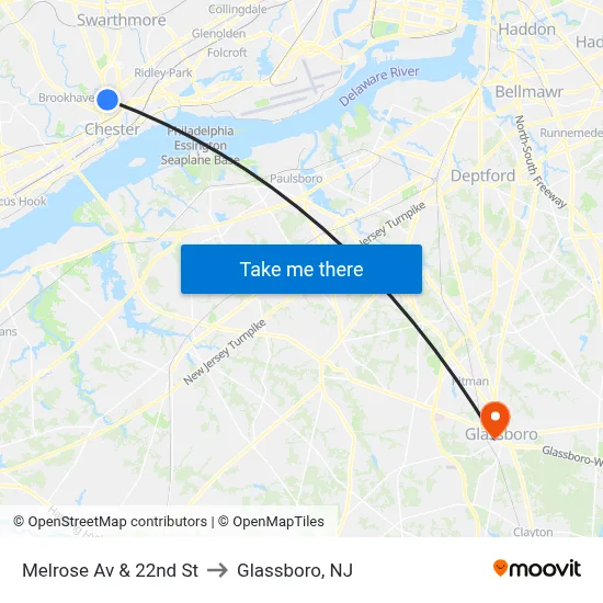 Melrose Av & 22nd St to Glassboro, NJ map