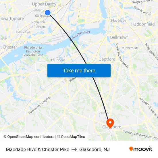 Macdade Blvd & Chester Pike to Glassboro, NJ map