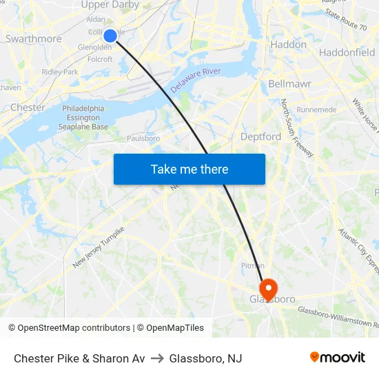 Chester Pike & Sharon Av to Glassboro, NJ map