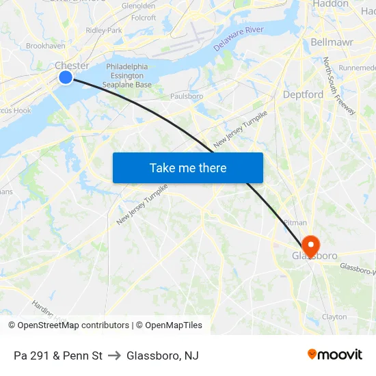 Pa 291 & Penn St to Glassboro, NJ map