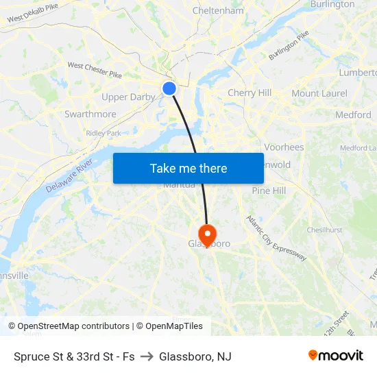 Spruce St & 33rd St - Fs to Glassboro, NJ map
