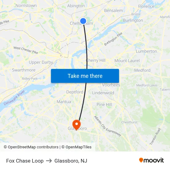 Fox Chase Loop to Glassboro, NJ map