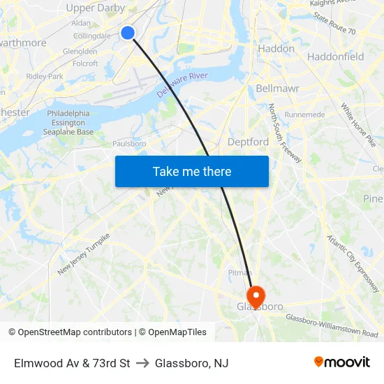 Elmwood Av & 73rd St to Glassboro, NJ map