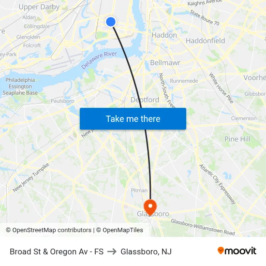 Broad St & Oregon Av - FS to Glassboro, NJ map