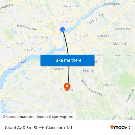 Girard Av & 3rd St to Glassboro, NJ map