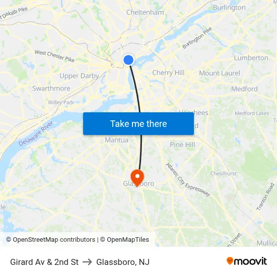 Girard Av & 2nd St to Glassboro, NJ map