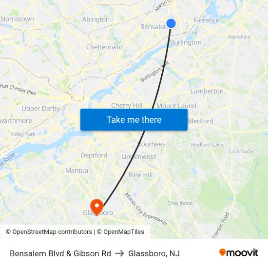 Bensalem Blvd & Gibson Rd to Glassboro, NJ map