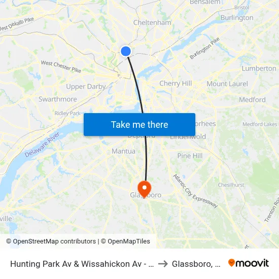 Hunting Park Av & Wissahickon Av - FS to Glassboro, NJ map