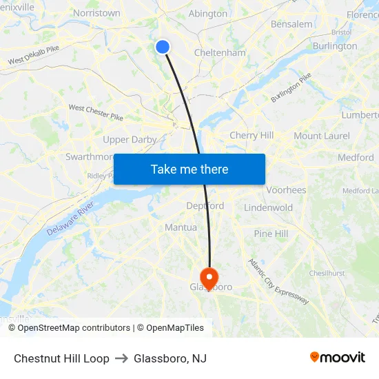 Chestnut Hill Loop to Glassboro, NJ map