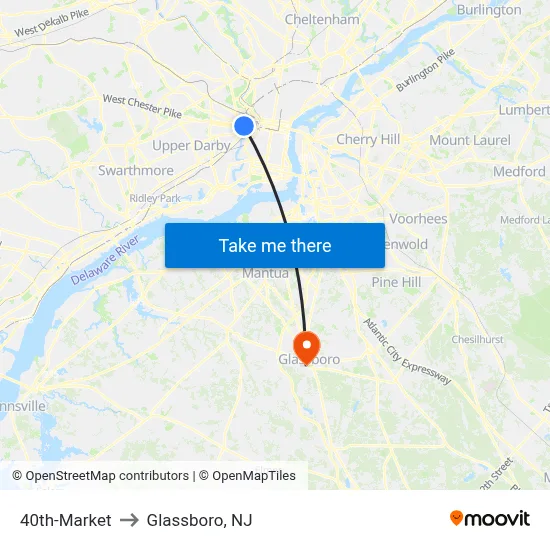 40th-Market to Glassboro, NJ map