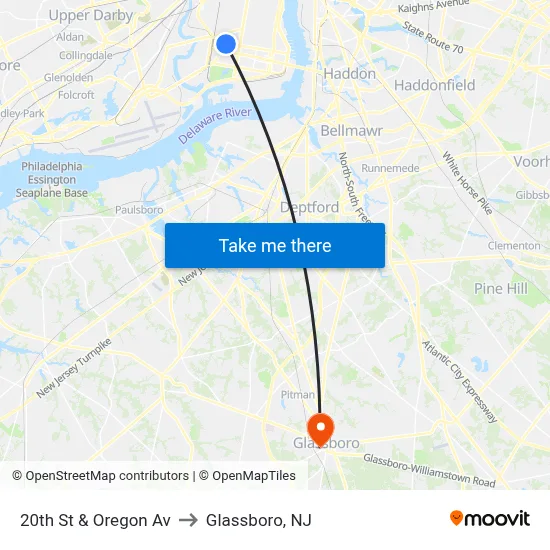 20th St & Oregon Av to Glassboro, NJ map