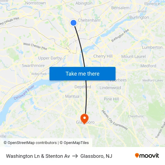 Washington Ln & Stenton Av to Glassboro, NJ map