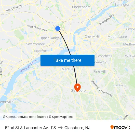 52nd St & Lancaster Av - FS to Glassboro, NJ map
