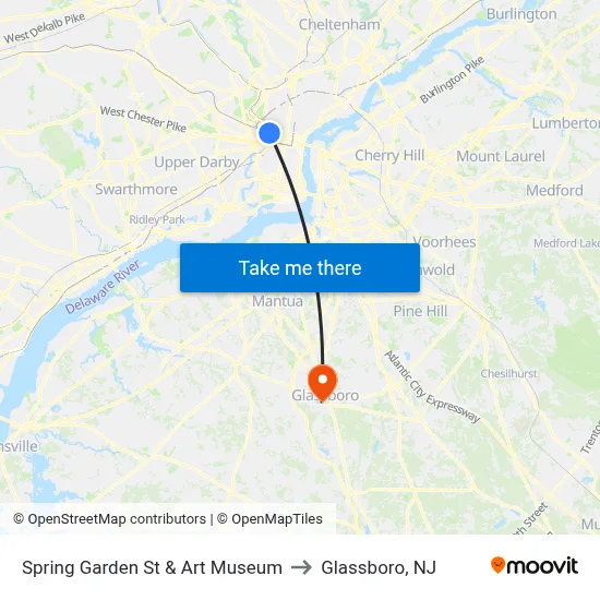 Spring Garden St & Art Museum to Glassboro, NJ map