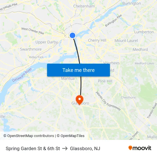 Spring Garden St & 6th St to Glassboro, NJ map