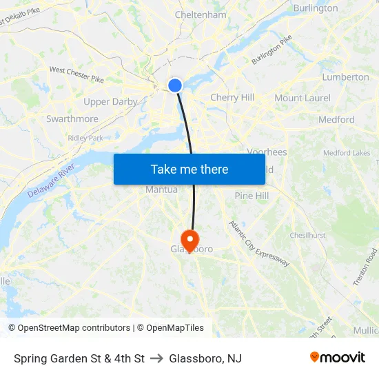 Spring Garden St & 4th St to Glassboro, NJ map