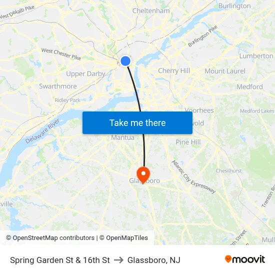 Spring Garden St & 16th St to Glassboro, NJ map