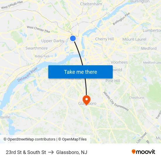 23rd St & South St to Glassboro, NJ map