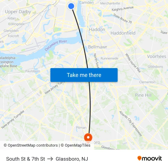 South St & 7th St to Glassboro, NJ map