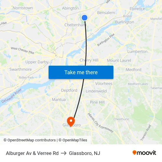 Alburger Av & Verree Rd to Glassboro, NJ map