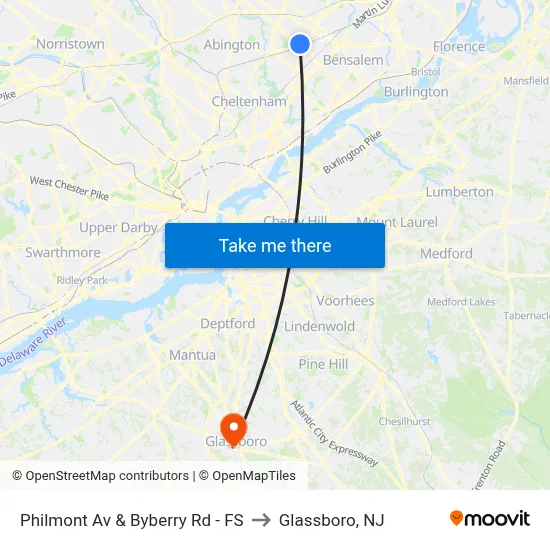 Philmont Av & Byberry Rd - FS to Glassboro, NJ map