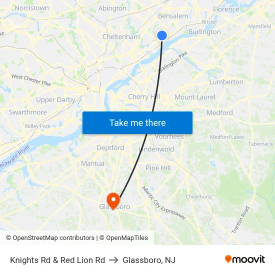 Knights Rd & Red Lion Rd to Glassboro, NJ map