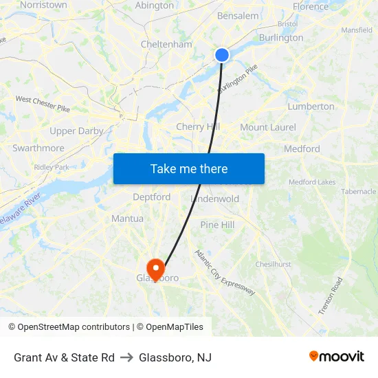 Grant Av & State Rd to Glassboro, NJ map