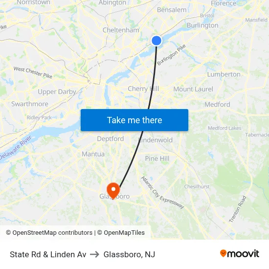 State Rd & Linden Av to Glassboro, NJ map