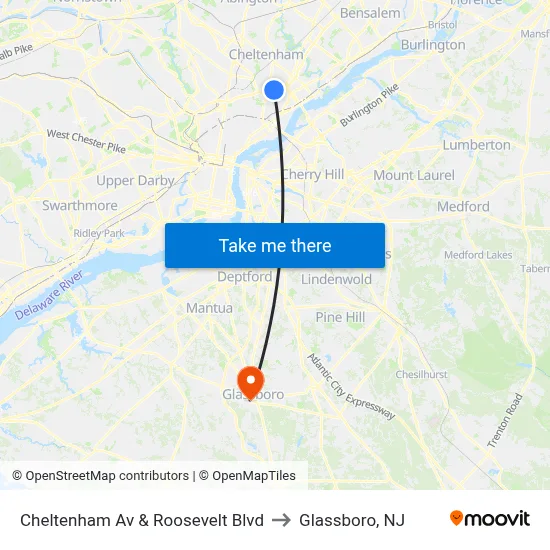 Cheltenham Av & Roosevelt Blvd to Glassboro, NJ map