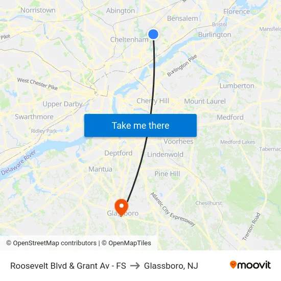 Roosevelt Blvd & Grant Av - FS to Glassboro, NJ map