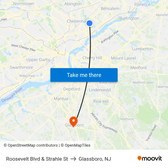 Roosevelt Blvd & Strahle St to Glassboro, NJ map