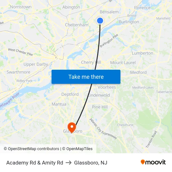 Academy Rd & Amity Rd to Glassboro, NJ map