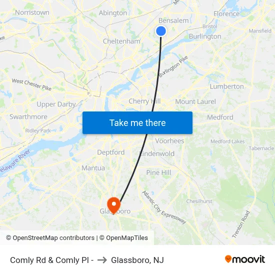 Comly Rd & Comly Pl - to Glassboro, NJ map