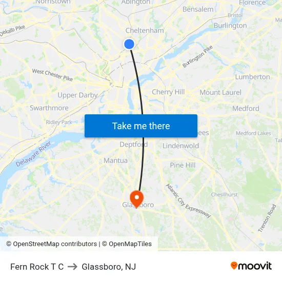 Fern Rock T C to Glassboro, NJ map