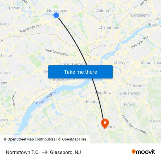 Norristown T.C. to Glassboro, NJ map