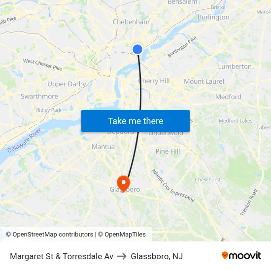 Margaret St & Torresdale Av to Glassboro, NJ map