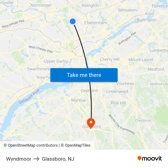 Wyndmoor to Glassboro, NJ map