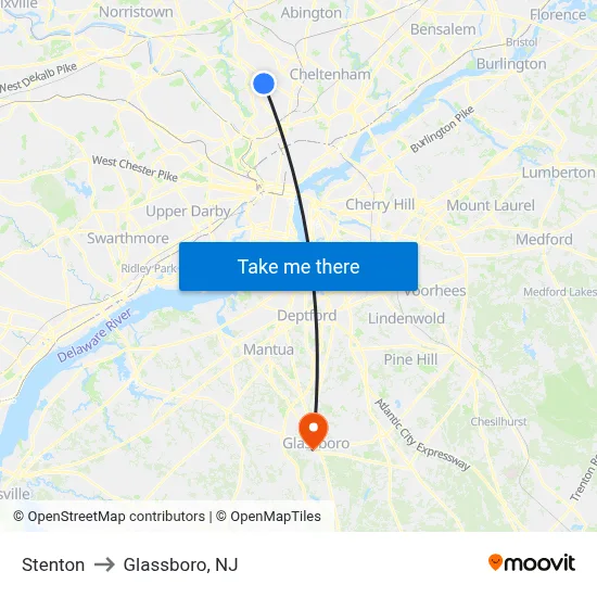 Stenton to Glassboro, NJ map