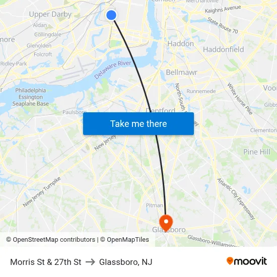Morris St & 27th St to Glassboro, NJ map
