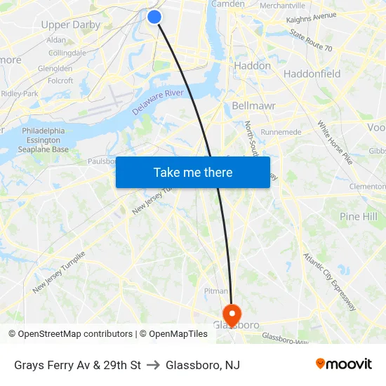Grays Ferry Av & 29th St to Glassboro, NJ map