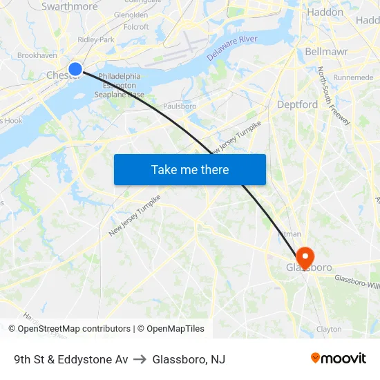 9th St & Eddystone Av to Glassboro, NJ map