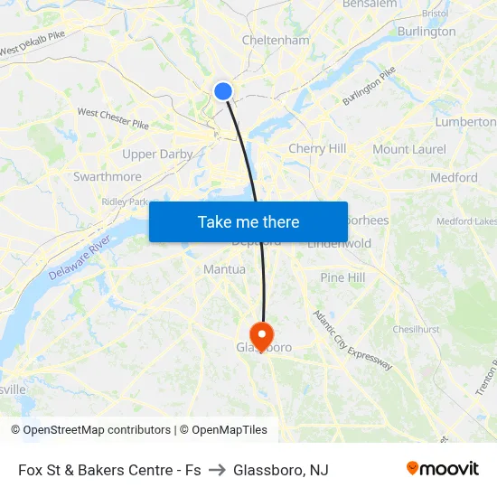 Fox St & Bakers Centre - Fs to Glassboro, NJ map
