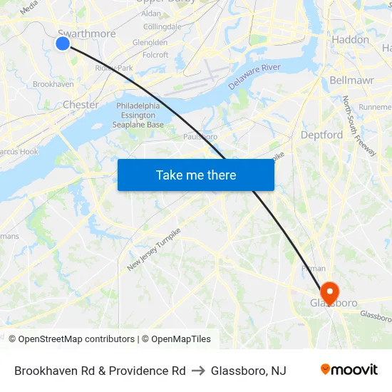 Brookhaven Rd & Providence Rd to Glassboro, NJ map