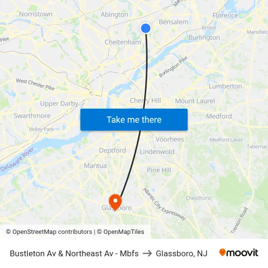 Bustleton Av & Northeast Av - Mbfs to Glassboro, NJ map