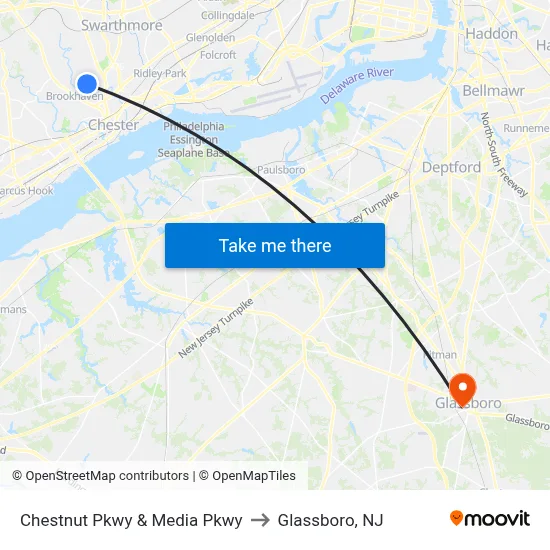 Chestnut Pkwy & Media Pkwy to Glassboro, NJ map