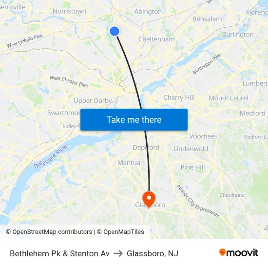 Bethlehem Pk & Stenton Av to Glassboro, NJ map