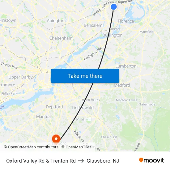 Oxford Valley Rd & Trenton Rd to Glassboro, NJ map