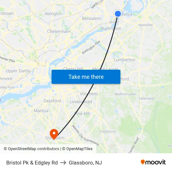 Bristol Pk & Edgley Rd to Glassboro, NJ map